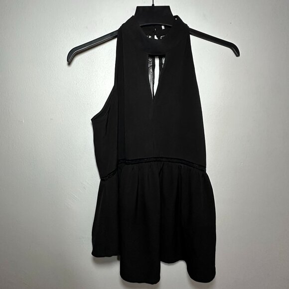 BCBG Lace-Back High Neck Sleeveless Peplum Top – Black (Size S) - Picture 1 of 7